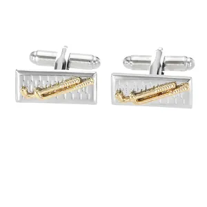 Luxury gold and silver golf club cufflinks with rectangle textured metal design