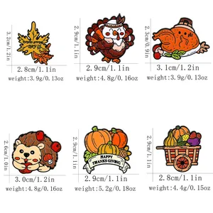Lot de 6 épingles émaillées de Thanksgiving avec hérisson, dinde et citrouille