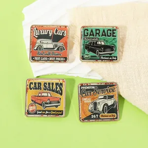 Vintage American Style Car Enamel Brooches Alloy Square Garage Pins For Men Women Clothing Accessory Fashion Jewelry Gift