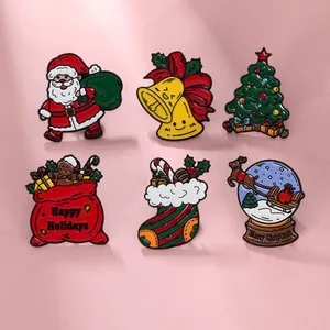 Lot de 6 épingles de Noël en émail avec Père Noël, cloches, sapin et détails cerf