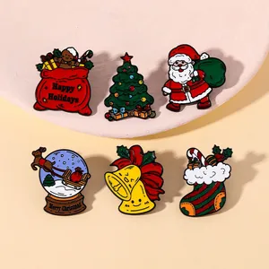 Lot de six pins en émail de Noël avec Père Noël, flocons de neige et cloches festives