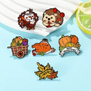 Lot de 6 épingles émaillées de Thanksgiving avec dindes festives et motifs de citrouilles