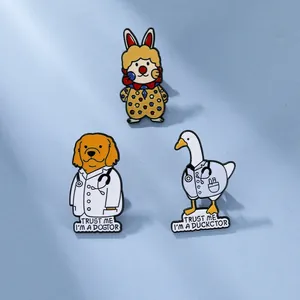 Détails de broches en émail rigolotes avec lapin clown, chien docteur et canard docteur