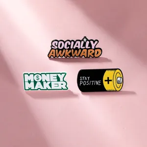 Fashion Socially Awkward Money Maker Stay Positive Battery Enamel Pin Set Alloy Brooch Badge For Clothes Bag Jewelry
