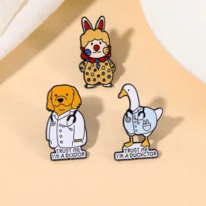 Détails de broches en émail amusantes avec chien docteur, canard docteur et lapin clown