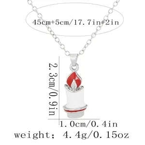Dettaglio del ciondolo a candela con misure: catena 45+5cm e dimensioni 2,3x1,0cm