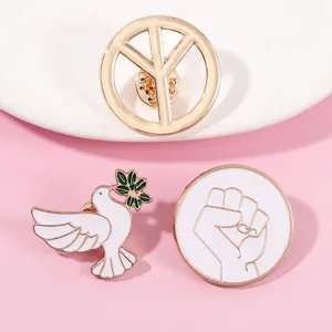 Alloy Enamel Peace Dove Brooch Pin Set For Women Men Gold White Drip Oil Unity Fist Symbol Badge Fashion Jewelry Gift