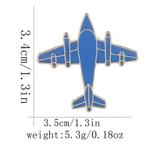Détails de la broche avion bleu avec dimensions 3,4 cm et poids 5,3 g fini émaillé