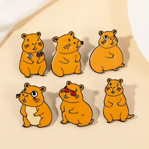 Set of six cute cartoon capybara enamel pins with creative expressions for bag decoration