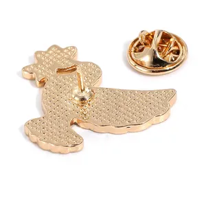 Polished gold rooster pin badge with secure butterfly clutch and textured metal back