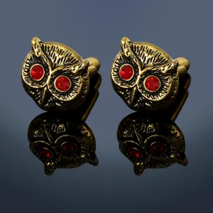 Vintage Owl Cufflinks Alloy Antique Gold Plated Red Rhinestone Eyes Men French Shirt Jewelry For Business Banquet Wedding