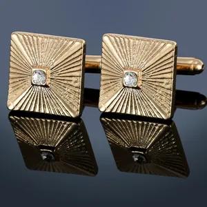 Gemelli Quadrati Dorati Vintage Da Uomo Con Strass Centrale Trama A Raggiera In Lega Galvanizzata Gioielli Per Camicia