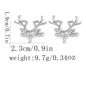 Vintage silver stag head cufflinks for men with polished finish and detailed deer antlers