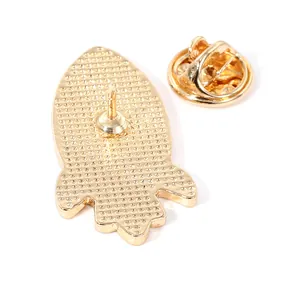 Creative astronaut golden rocket metal brooch pin back with secure butterfly clutch fast