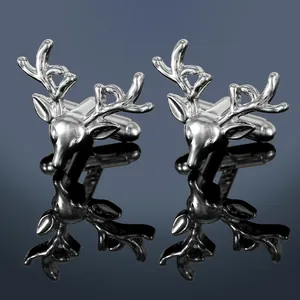 Men's Retro Deer Head Cufflinks Alloy Antler Design Shirt Cuff Links For Business Wedding Formal Occasions Accessories