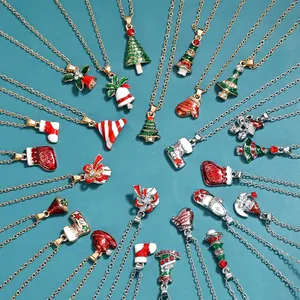 Collana con Pendente in Lega Smalto Natalizio Oro Argento Strass Babbo Natale Albero Campana Calza Gioielli Regalo Donna