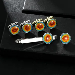 Ensemble d'Accessoires Tournesol pour Hommes Boutons de Manchette Motif Tournesol Or Argent Pince à Cravate Accessoires Chemise Mariage