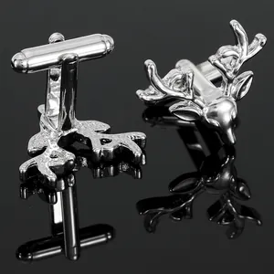Polished silver deer head cufflinks for men’s shirts with a T-bar closure and sleek finish