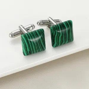 Heren Vierkante Malachiet Groen Gestreepte Koperen Manchetknopen Voor Frans Overhemd Zakelijk Bruiloft Feest Vintage Sieraden Cadeau