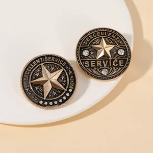 Vintage Alloy Star Badge Brooch Excellent Service Medal Rhinestone Commemorative Pin For Employee Gift Unisex Jewelry