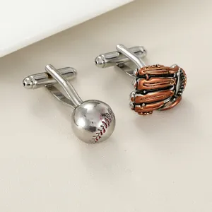 Macro shot of silver baseball and brown glove cufflinks with realistic textures