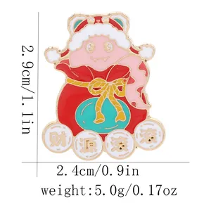 Detailed view of enamel snake brooch in red fortune bag with size and weight specs