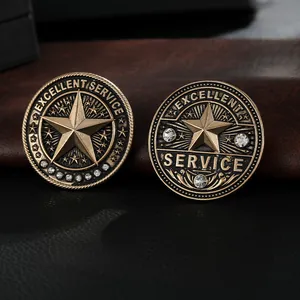 Macro shot of gold vintage excellent service medals with star and rhinestones