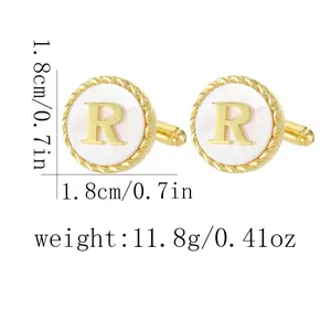 Gold-plated French shirt cufflinks with letter R inlay and mother of pearl finish