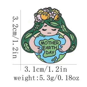 Mutter Erde Day Emaille Brosche mit Blumenkrone und Weltkugel Motiv, 3,2 cm Größe