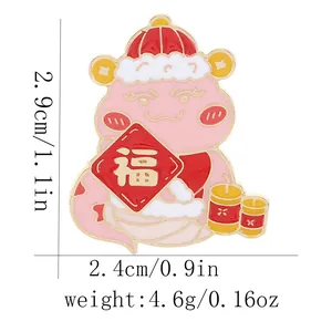 Detail view of pink cartoon snake enamel pin with dimensions 2.9cm height and 2.4cm width