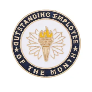 Enamel torch medal for Outstanding Employee of the Month with blue and white finish
