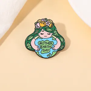 Tag Der Erde Mutter Erde Emaille Pin Brosche Rund Grün Blau Legierung Abzeichen Für Damen Herren Umweltschutz Schmuck Geschenk