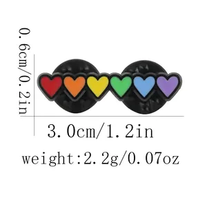 Rainbow heart enamel pin with dual rubber backings, size 3.0cm x 0.6cm, weight 2.2g