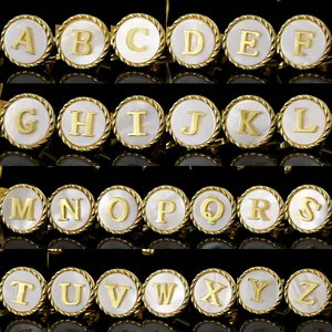 Round Gold Plated Copper Alphabet Cufflinks With Mother Of Artificial Pearl Texture Letter Initial Mens French Shirt Business Accessory