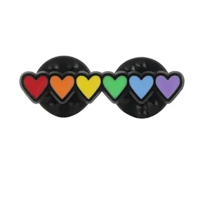 Rainbow gradient enamel heart pin badge with six colorful hearts and double rubber back