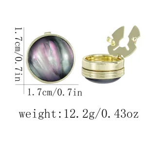 Polished gold round cufflinks with purple marble sand inlay, 1.7cm diameter pair