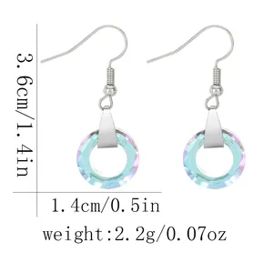 Long crystal drop earrings with aurora borealis faceted charms and silver hooks