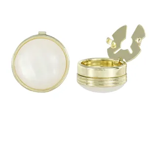 Elegant gold-plated round cufflinks with white mother of pearl inlay for men's shirts
