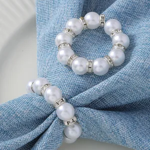 Ronds de Serviette Élégants Fait Main Imitation Künstliche Perle et Strass en Alliage d'Argent pour Mariage Banquet Décoration de Table
