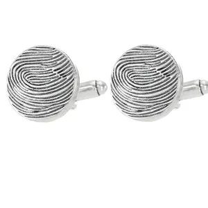 Silver cufflinks for men with unique fingerprint texture and T-shaped swivel closure