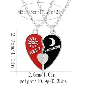 Best Friend Herz-Halsketten-Set mit Sonnen- und Mondsymbolen auf 45cm plus 5cm Kette