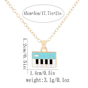 Detailed dimensions of piano note necklace with 45+5cm chain and 1.2x1.4cm pendant