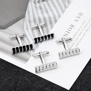 French Men Business Cufflinks Silver Metal Square Black White Striped Enamel Marble Pattern Shirt Accessories Jewelry