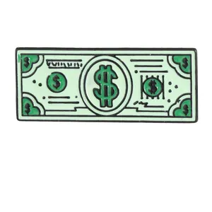 Creative green banknote enamel brooch pin with dollar sign symbol for clothing decor