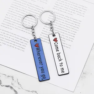 Couples keychain set with wherever you go come back to me letters and red heart