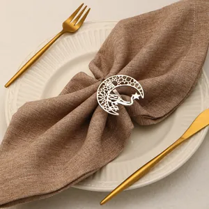 Silver crescent moon and star hollow napkin ring for Ramadan table decor