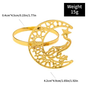 Golden hollow star and moon napkin ring for holiday table decoration with dimensions