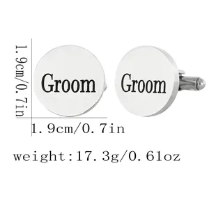 Boutons de manchette Groom ronds en acier inoxydable argenté pour chemise de mariage