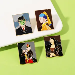 Artistic enamel pins set featuring abstract geometric world famous paintings on bags