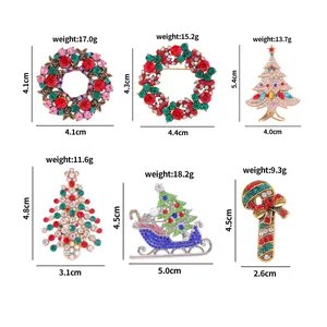 Detailed chart showing weights and dimensions for various rhinestone Christmas brooches